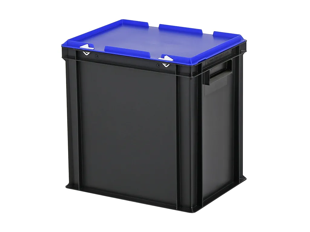 Combicolor stacking bin with lid - 400 x 300 x H 415 mm - black-blue