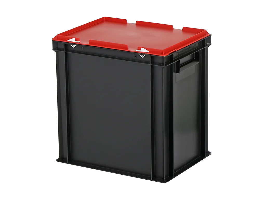 Combicolor Deckelbehälter - 400 x 300 x H 415 mm (verstärkter Boden) - Schwarz-Rot - 1