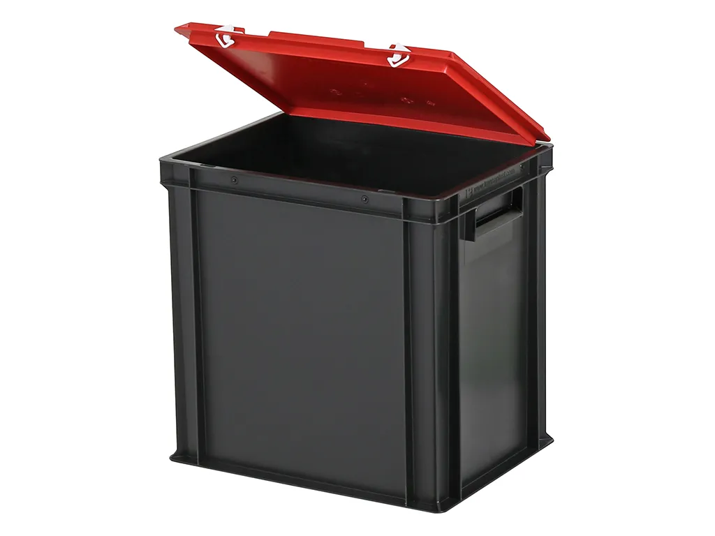 Combicolor Deckelbehälter - 400 x 300 x H 415 mm (verstärkter Boden) - Schwarz-Rot - 2