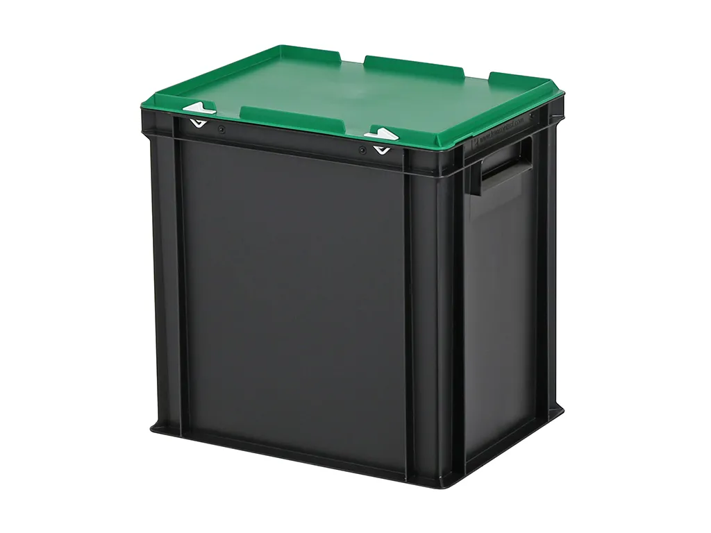 Combicolor stacking bin with lid - 400 x 300 x H 415 mm - black-green
