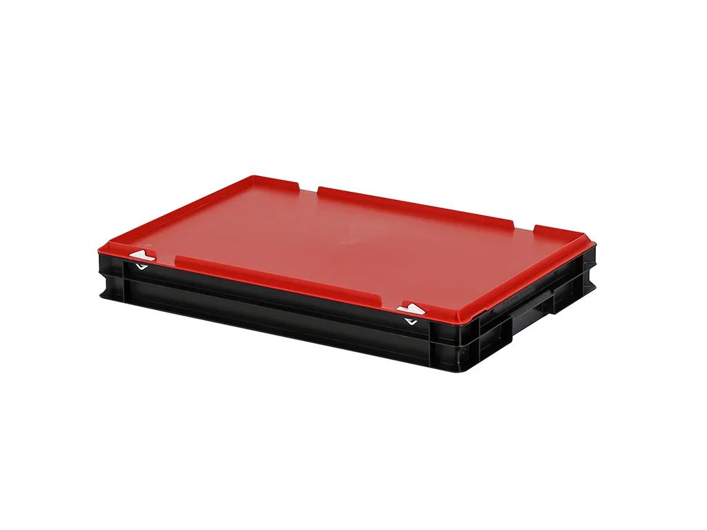 Combicolor stacking bin with lid - 600 x 400 x H 90 mm - black-red