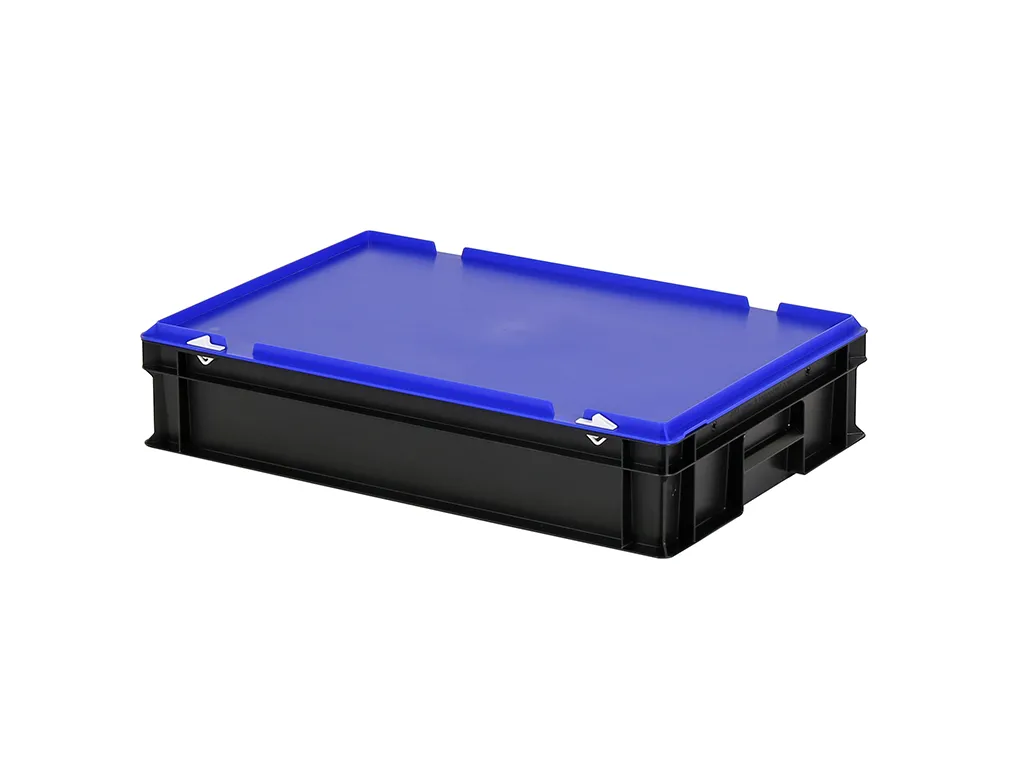 Combicolor stacking bin with lid - 600 x 400 x H 135 mm - black-blue