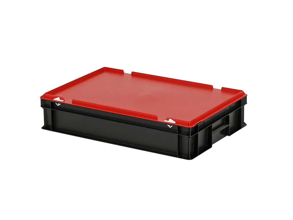 Combicolor Deckelbehälter - 600 x 400 x H 135 mm (glatter Boden) - Schwarz-Rot - 1