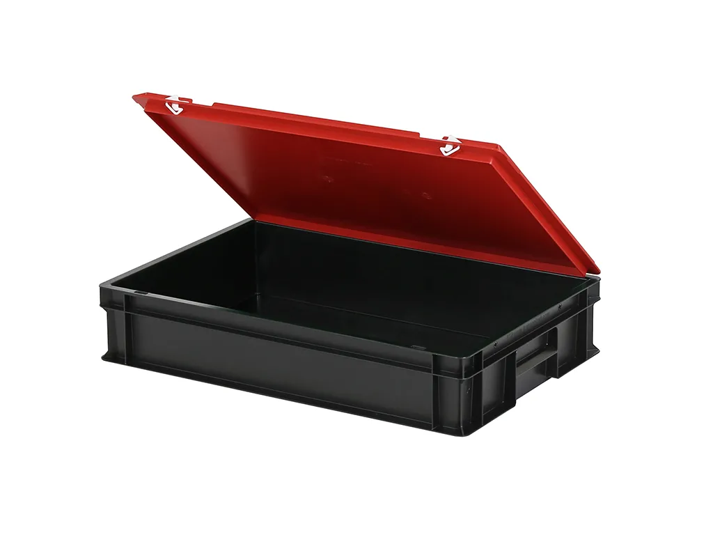 Combicolor Deckelbehälter - 600 x 400 x H 135 mm (glatter Boden) - Schwarz-Rot - 2