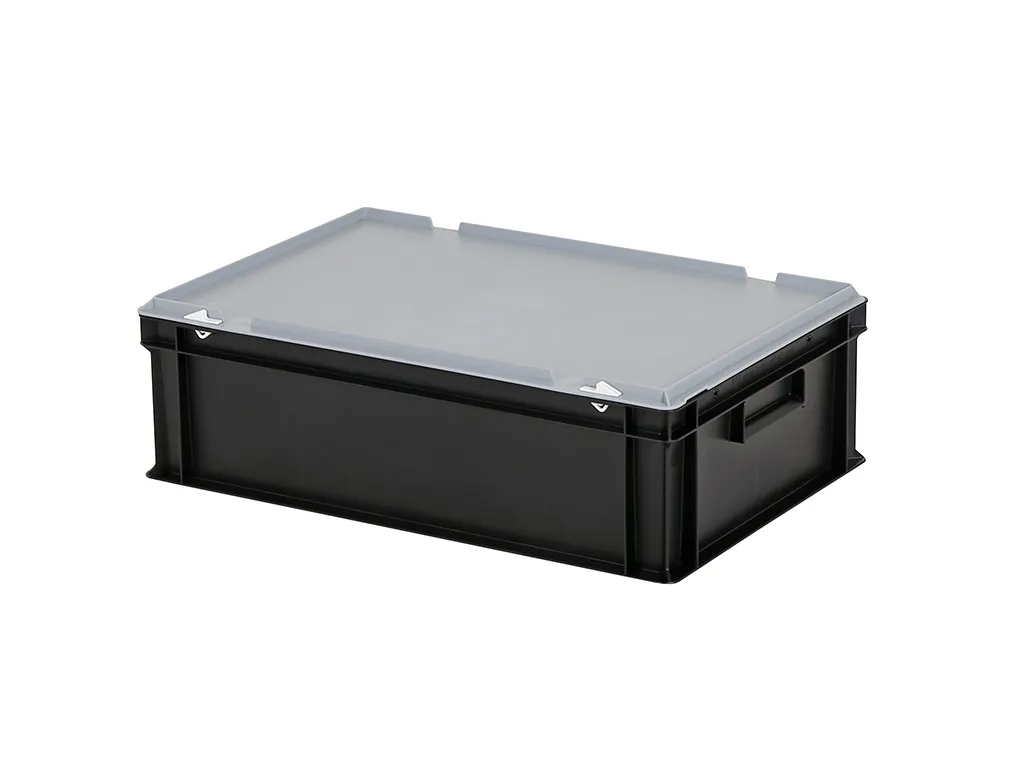 Combicolor stacking bin with lid - 600 x 400 x H 185 mm - black-grey