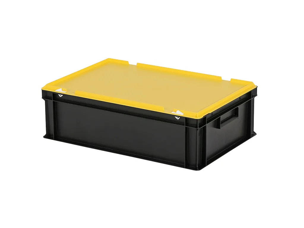 Combicolor stacking bin with lid - 600 x 400 x H 185 mm - black-yellow