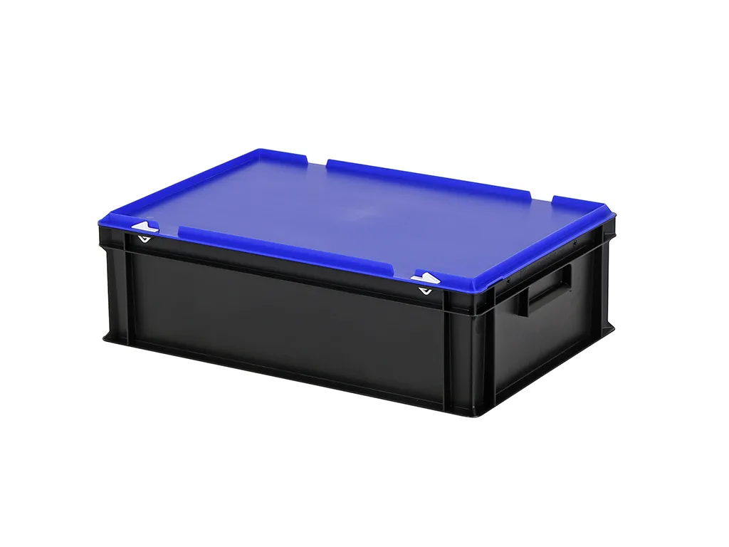 Combicolor stacking bin with lid - 600 x 400 x H 185 mm - black-blue