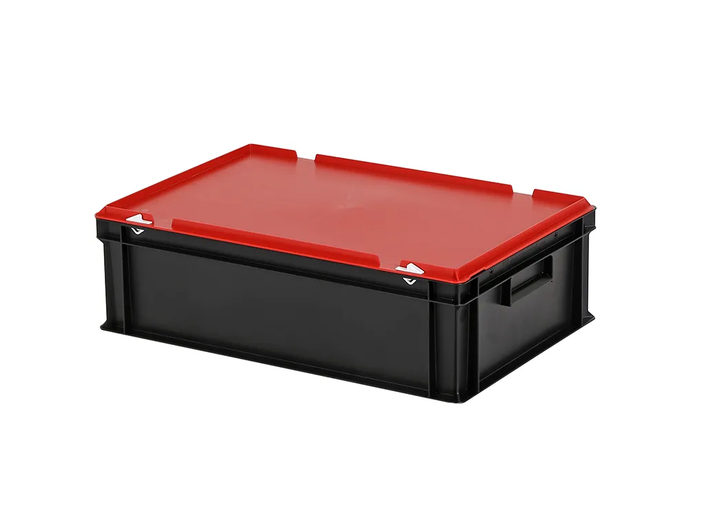 Combicolor stacking bin with lid - 600 x 400 x H 185 mm - black-red