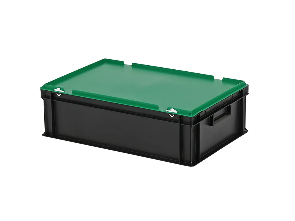 Combicolor stacking bin with lid - 600 x 400 x H 185 mm - black-green