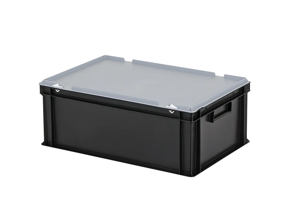 Combicolor Deckelbehälter - 600 x 400 x H 235 mm (glatter Boden) - Schwarz-Grau
