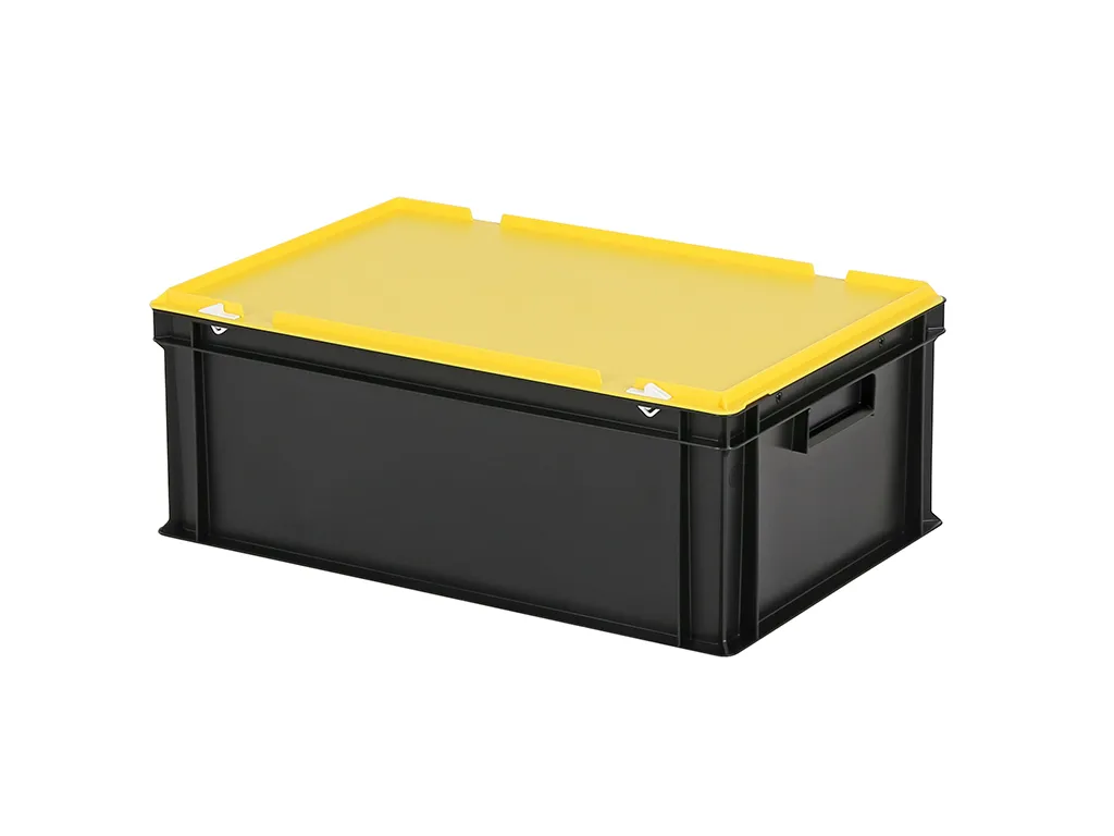 Combicolor stacking bin with lid - 600 x 400 x H 235 mm - black-yellow