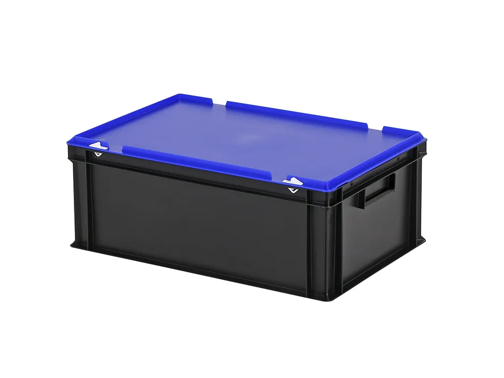 Combicolor stacking bin with lid - 600 x 400 x H 235 mm - black-blue