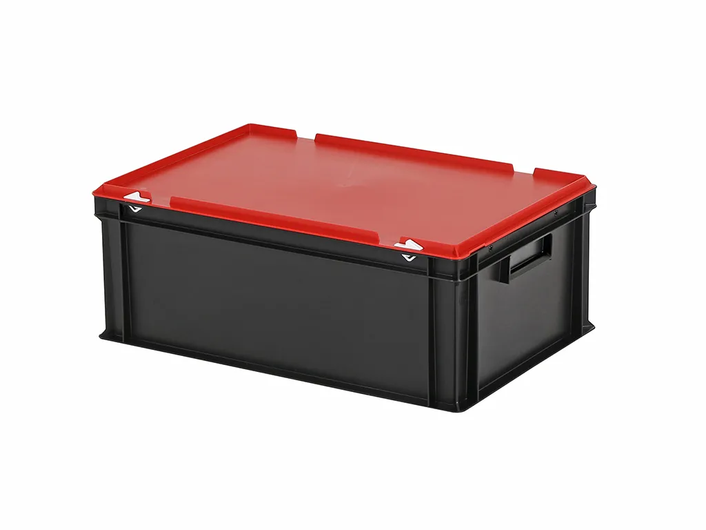 Combicolor Deckelbehälter - 600 x 400 x H 235 mm (glatter Boden) - Schwarz-Rot - 1