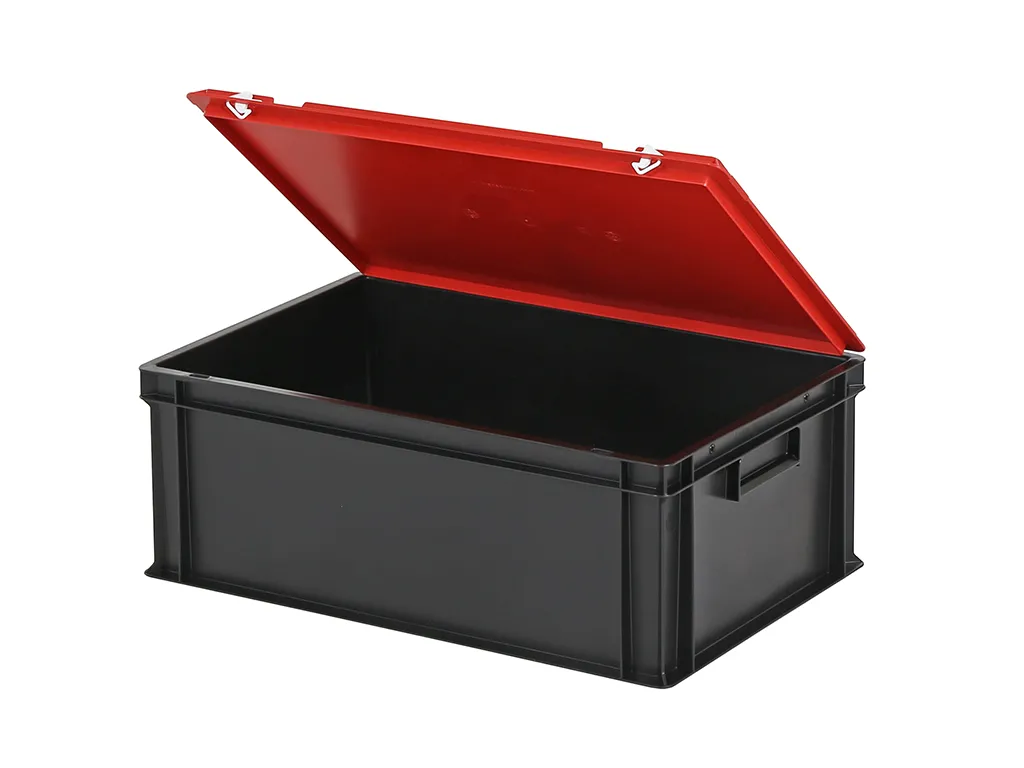 Combicolor Deckelbehälter - 600 x 400 x H 235 mm (glatter Boden) - Schwarz-Rot - 2