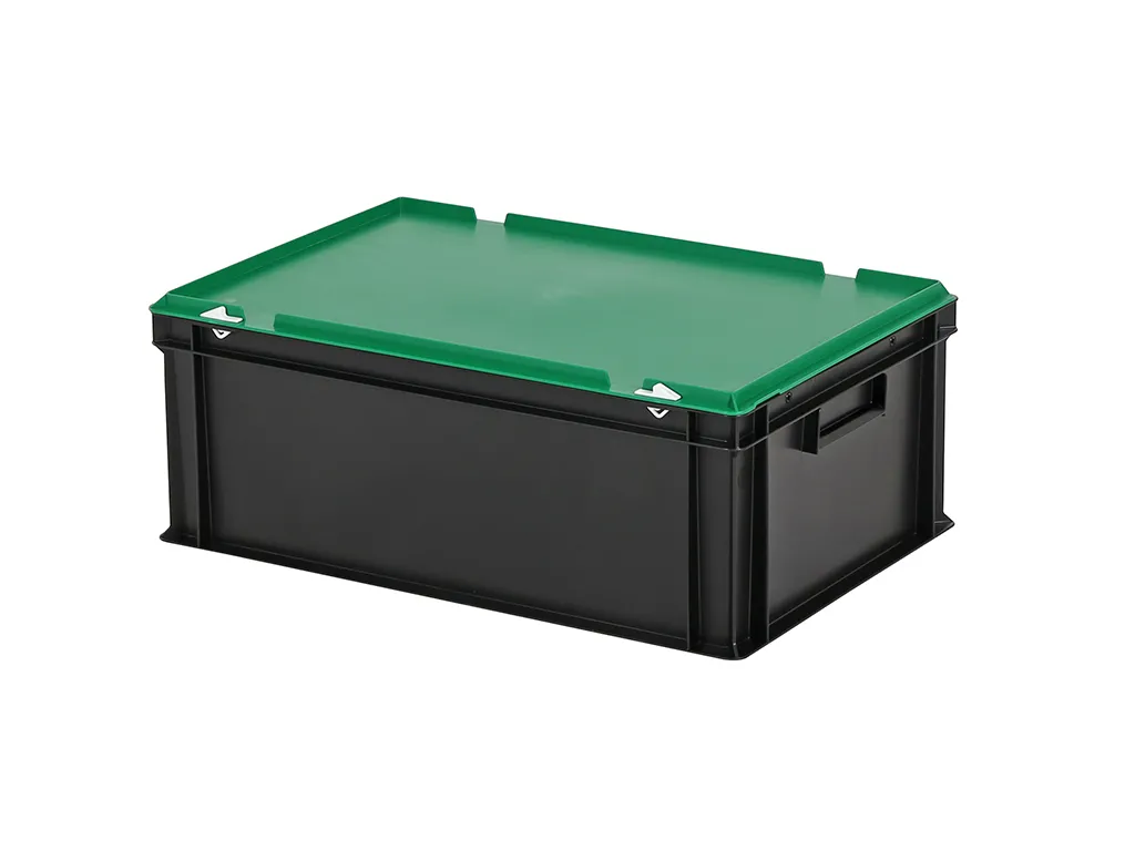 Combicolor stacking bin with lid - 600 x 400 x H 235 mm - black-green