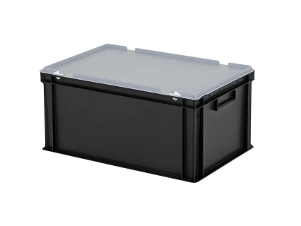 Combicolor Deckelbehälter - 600 x 400 x H 295 mm (verstärkter Boden) - Schwarz-Grau