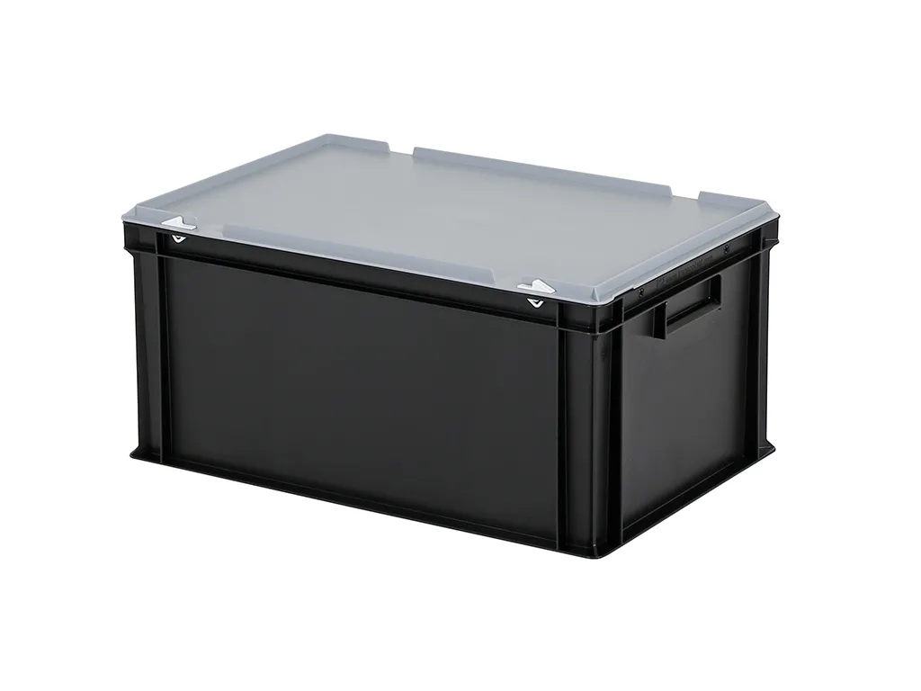 Combicolor stacking bin with lid - 600 x 400 x H 295 mm - black-grey
