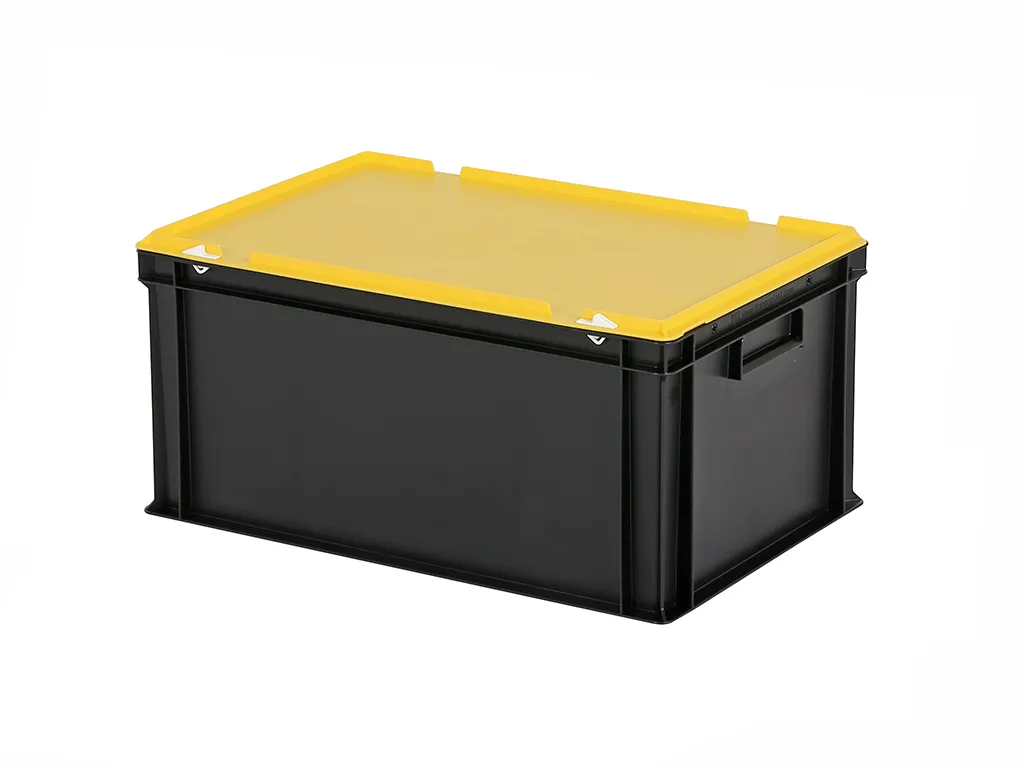 Combicolor stacking bin with lid - 600 x 400 x H 295 mm - black-yellow
