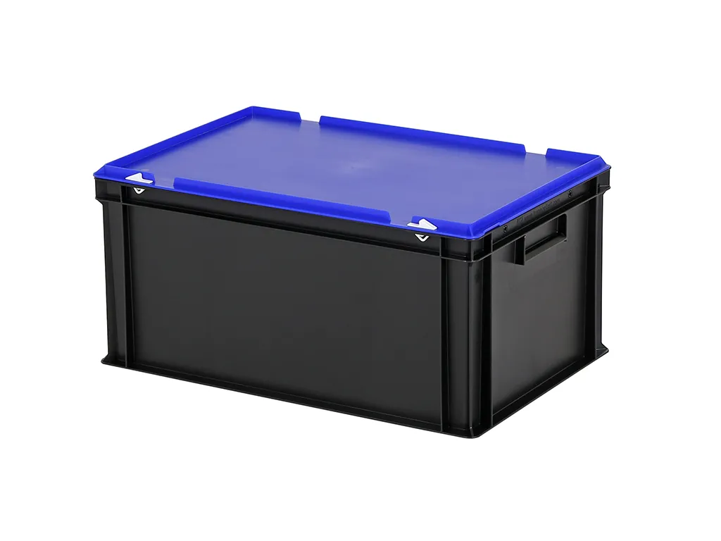 Combicolor stacking bin with lid - 600 x 400 x H 295 mm - black-blue