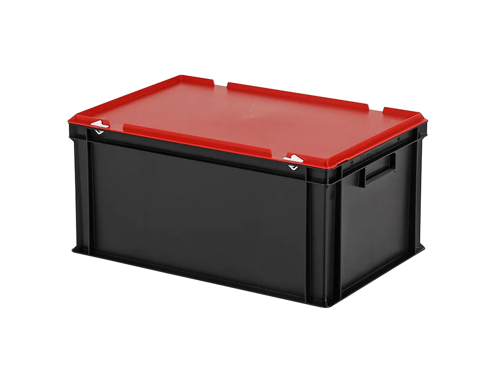 Combicolor Deckelbehälter - 600 x 400 x H 295 mm (verstärkter Boden) - Schwarz-Rot - 1