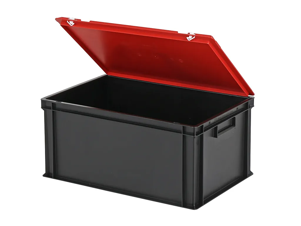 Combicolor Deckelbehälter - 600 x 400 x H 295 mm (verstärkter Boden) - Schwarz-Rot - 2