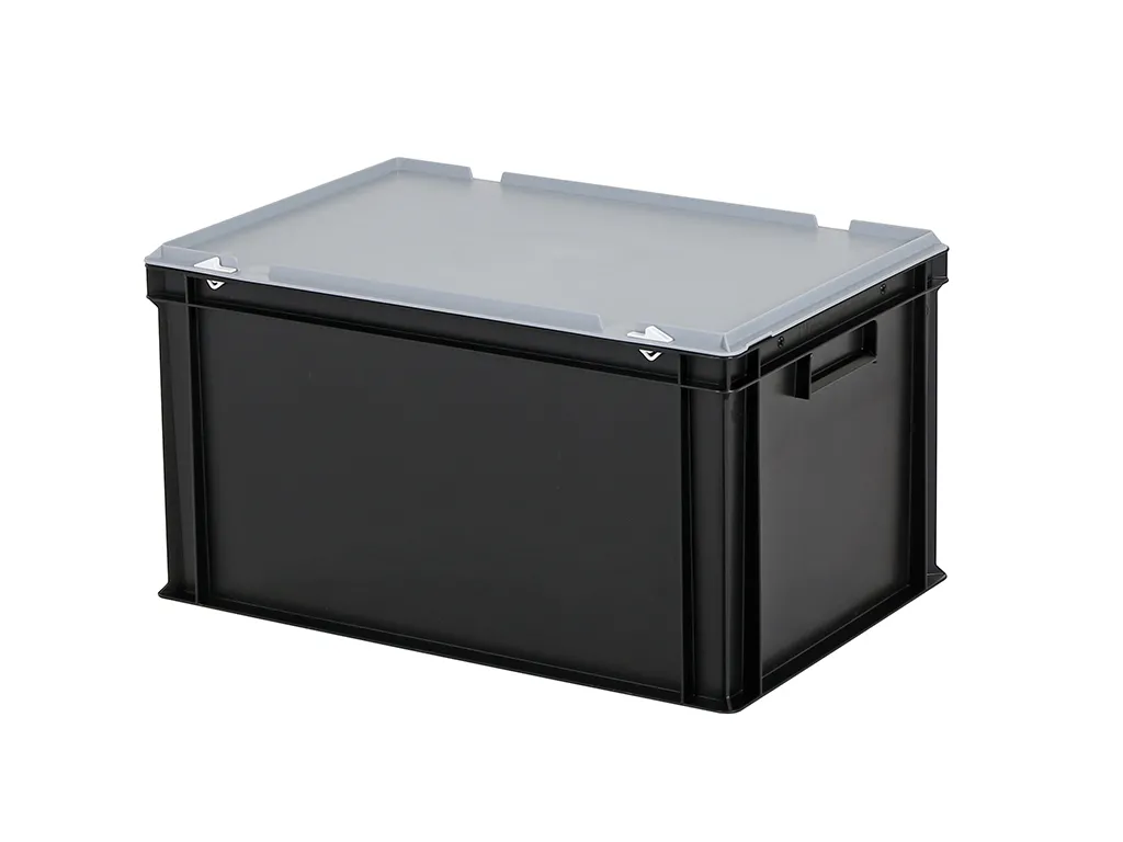 Combicolor stacking bin with lid - 600 x 400 x H 335 mm - black-grey