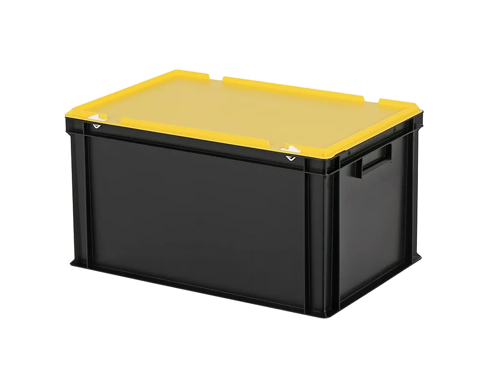 Combicolor stacking bin with lid - 600 x 400 x H 335 mm - black-yellow