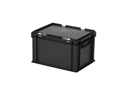 Stapelbak met deksel - 400 x 300 x H 250 mm (gladde bodem) - zwart