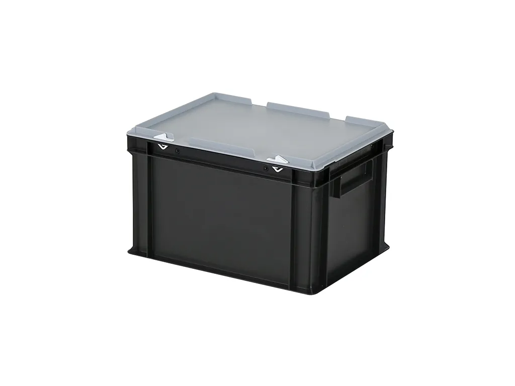 Combicolor Deckelbehälter - 400 x 300 x H 250 mm (glatter Boden) - Schwarz-Grau