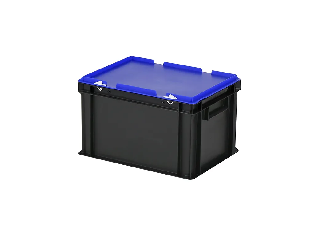 Combicolor stacking bin with lid - 400 x 300 x H 250 mm - black-blue