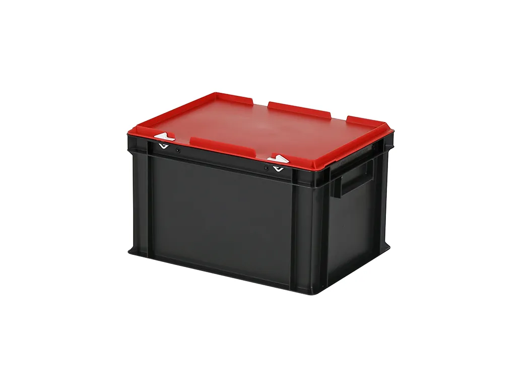 Combicolor stacking bin with lid - 400 x 300 x H 250 mm - black-red
