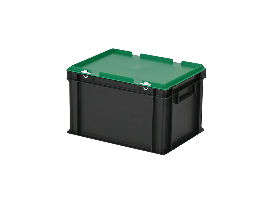 Combicolor Deckelbehälter - 400 x 300 x H 250 mm (glatter Boden) - Schwarz-Grün