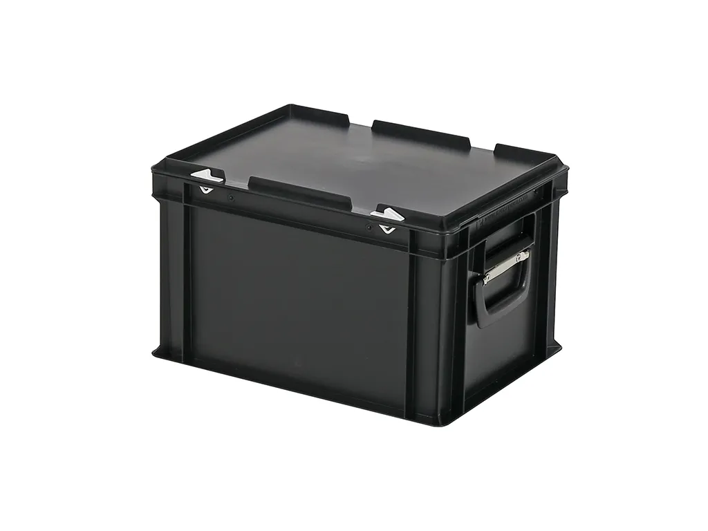 Koffer - 400 x 300 x H 250 mm - zwart - stapelbak met deksel en koffergreep