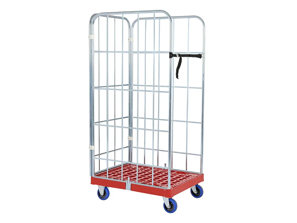 Roll container - two side walls and one rear wall - galvanised - red