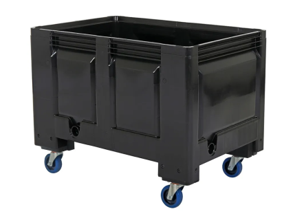 Fahrbare BIG BOX Palettenbox - 1200 &times; 800 mm - 4 Lenkrollen - Gummilaufbelag - schwarz