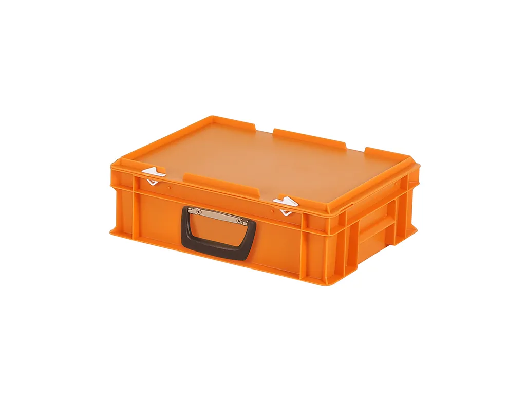 Valise - 400 x 300 x H 133 mm - Orange - bac gerbable avec couvercle et poignée (fond lisse)