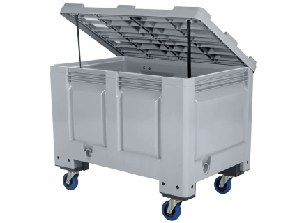 Fahrbare BIG BOX Palettenbox mit Deckel - 1200 &times; 800 mm - 4 Lenkrollen - grau
