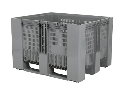 Palettenbox Typ SB3 - 1200 &times; 1000 mm - perforiert - 3 Kufen - hellgrau
