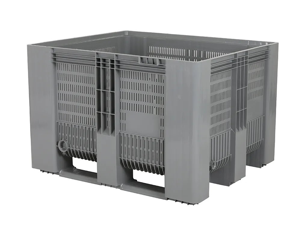 SB3 Kunststoff Palettenbox - 1200 x 1000 mm - durchbrochen - auf 3 Kufen - Grau