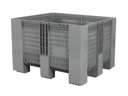 Palettenbox Typ SB3 - 1200 &times; 1000 mm - perforiert - 9 F&uuml;&szlig;e - hellgrau