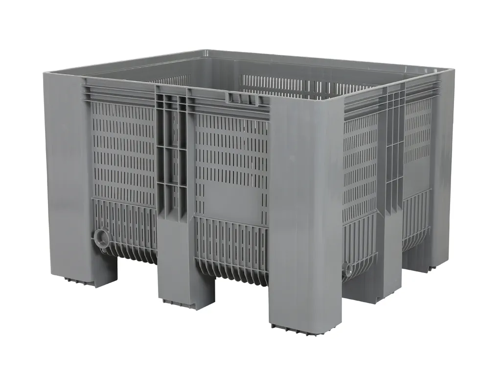 SB3 plastic palletbox - 1200 x 1000 mm - perforated - on 9 feet - grey