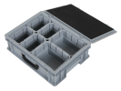 Koffer met inzetbakken - 400 x 300 x H 133 mm - grijs - met 6 stuks inzetbakken resp. 1/4-1/8 - grijs