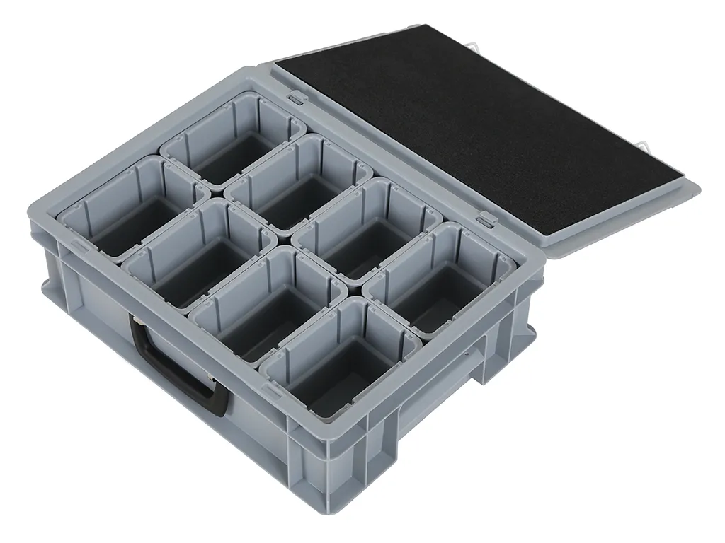 Case with insert trays - 400 x 300 x H 133 mm - gray | 8 x insert tray 1/8