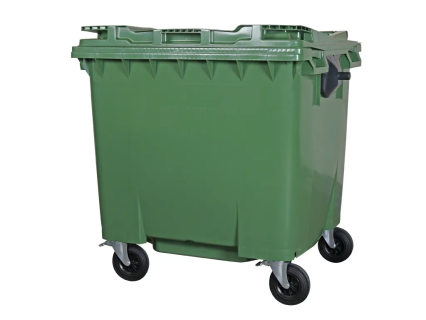 4-wiel kunststof afvalcontainer - 1100 liter - vlak deksel - groen