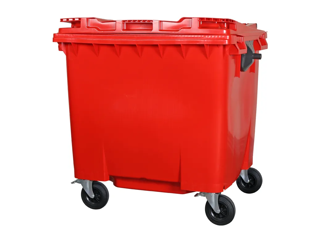 4-Rad Müllgroßbehälter 1100 Liter mit Flachdeckel - Rot - 1