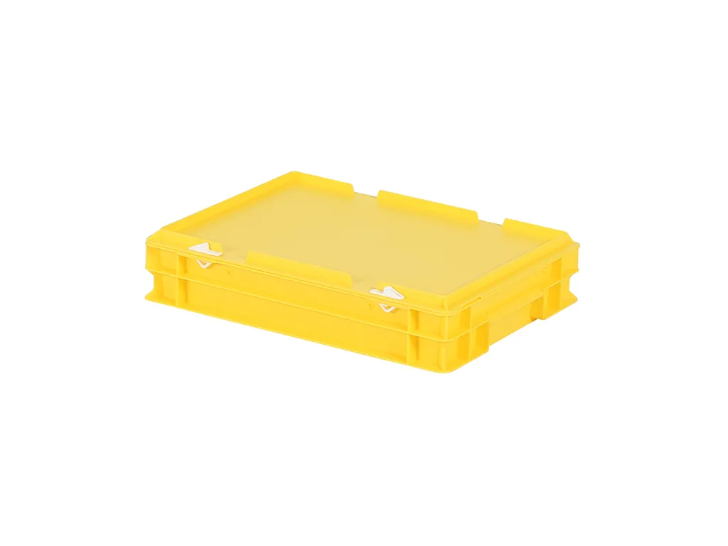 SOLID LINE Stapelbehälter mit Deckel - 400 x 300 x H 90 mm (glatter Boden) - Gelb