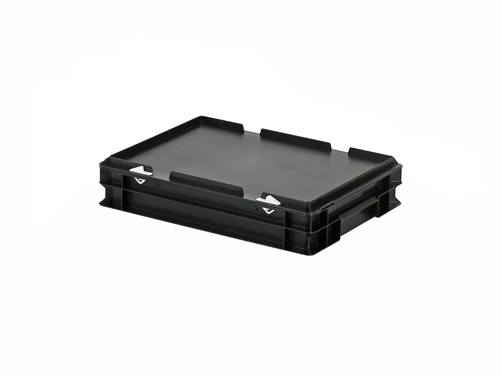 Stapelbehälter mit Deckel - 400 x 300 x H 90 mm (glatter Boden) - Schwarz