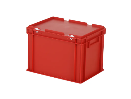 Stapelbehälter mit Deckel - 400 x 300 x H 295 mm (verstärkter Boden) - Rot