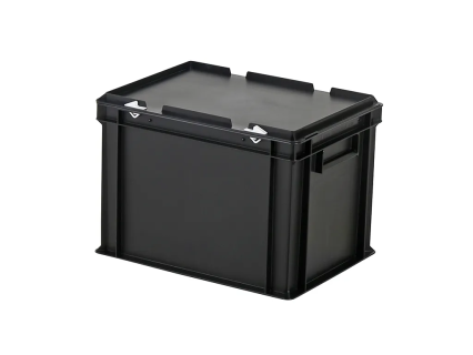 Stapelbak met deksel - 400 x 300 x H 295 mm (versterkte bodem) - zwart