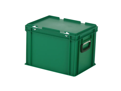 Valise - 400 x 300 x H 295 mm - Vert - bac gerbable avec couvercle et poignée (fond renforcé)